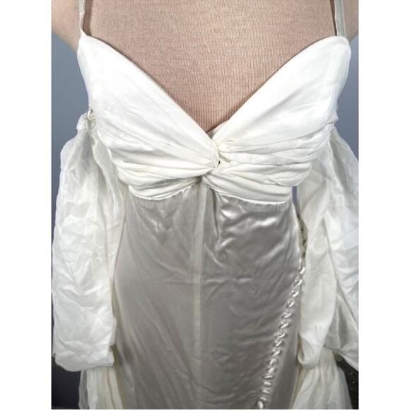 For Love & Lemons Esme Puff Sleeve Bridal White Maxi Gown Size Large - Picture 6 of 12